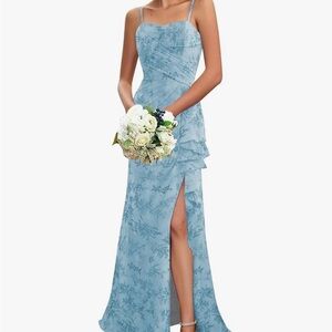 Elegant Blue Floral Women Dress